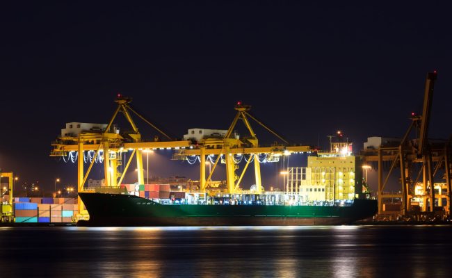 Container cargo freight ship at port